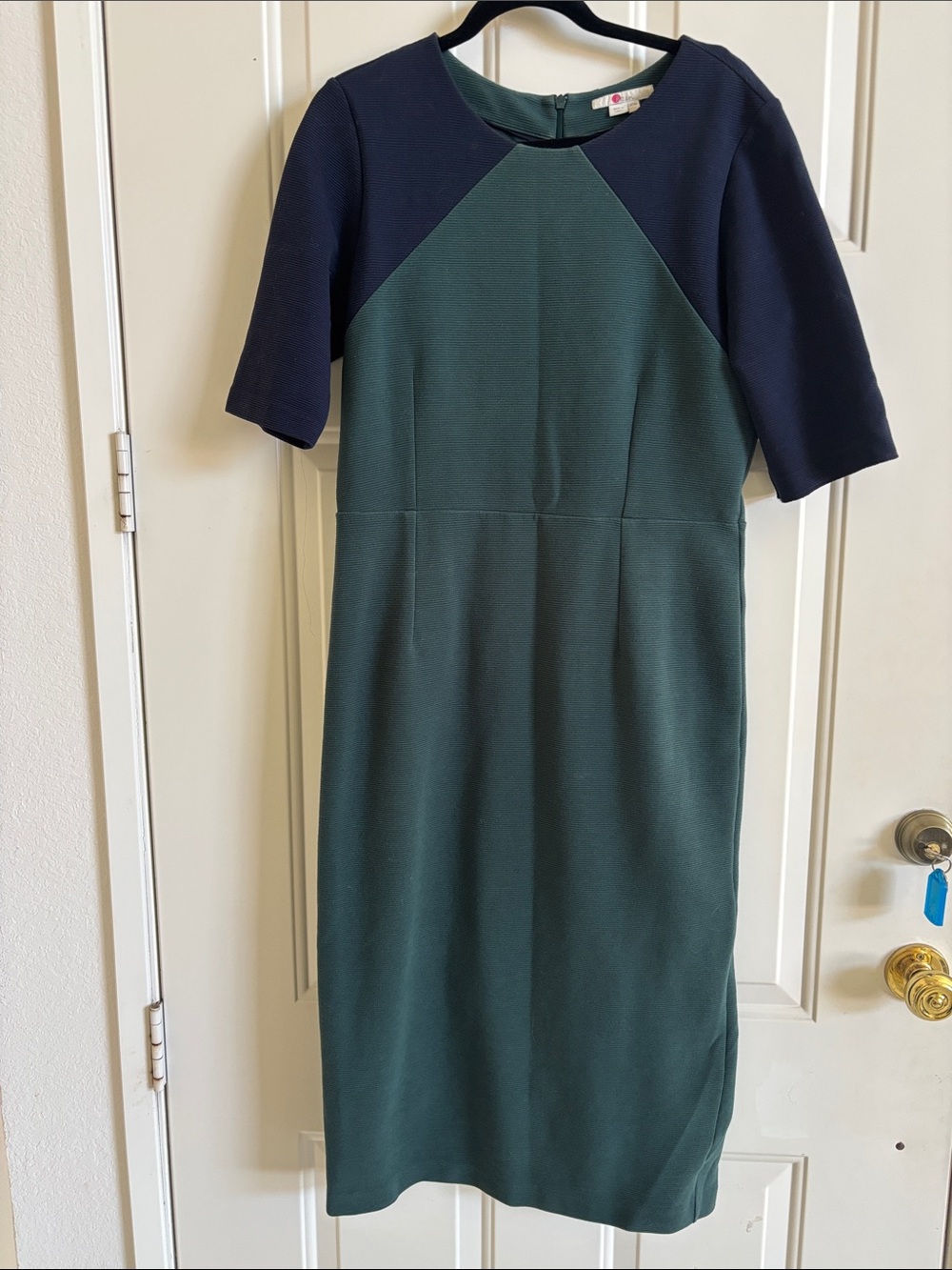 Boden Two-Tone Midi Dress in Forest Green and Navy
